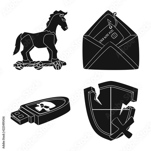 Vector design of virus and secure logo. Collection of virus and cyber stock symbol for web.