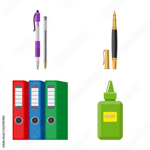 Vector illustration of office and supply sign. Set of office and school stock symbol for web.