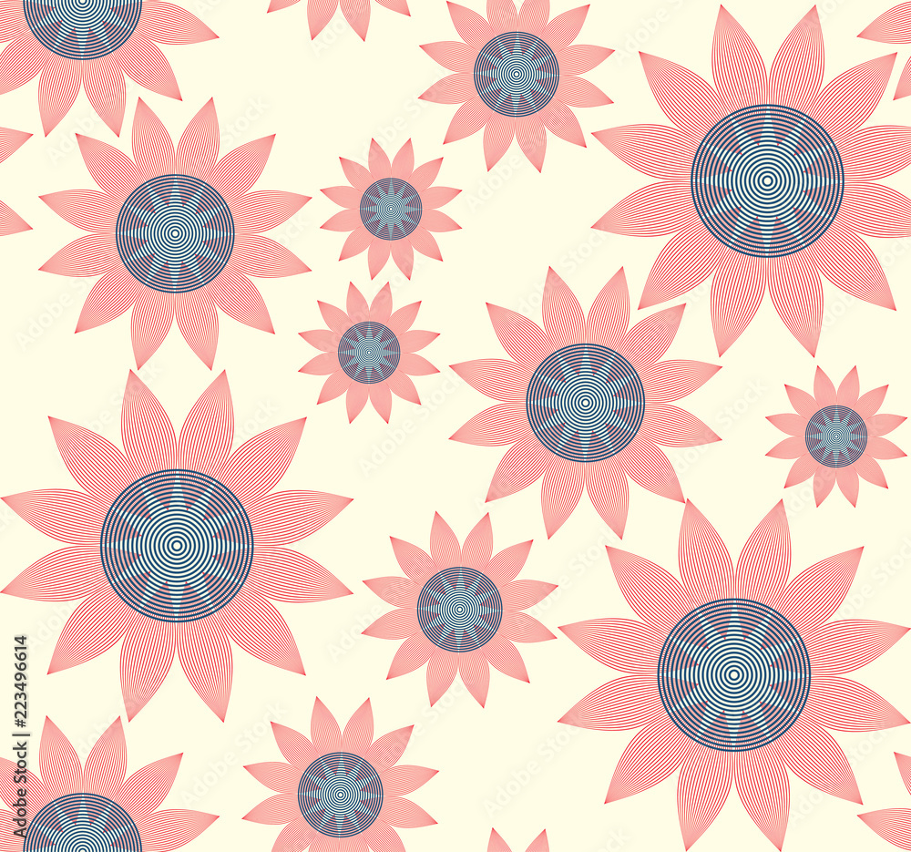 geometric wired flowers seamless pattern in ivory red blue geometric wired flowers seamless pattern in ivory red blue
