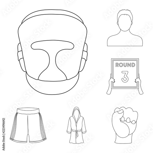 Boxing extreme sports outline icons in set collection for design. Boxer and attributes vector symbol stock web illustration.