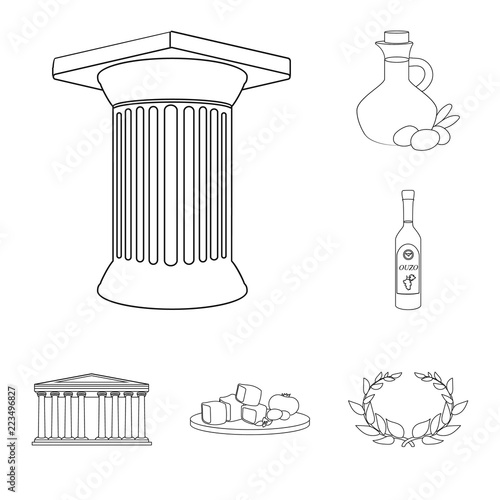 Country Greece outline icons in set collection for design.Greece and landmark vector symbol stock web illustration.