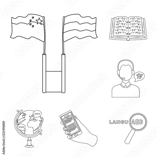 Translator and linguist outline icons in set collection for design. Interpreter vector symbol stock web illustration.