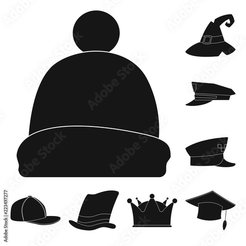 Vector design of headgear and cap logo. Collection of headgear and accessory stock symbol for web.