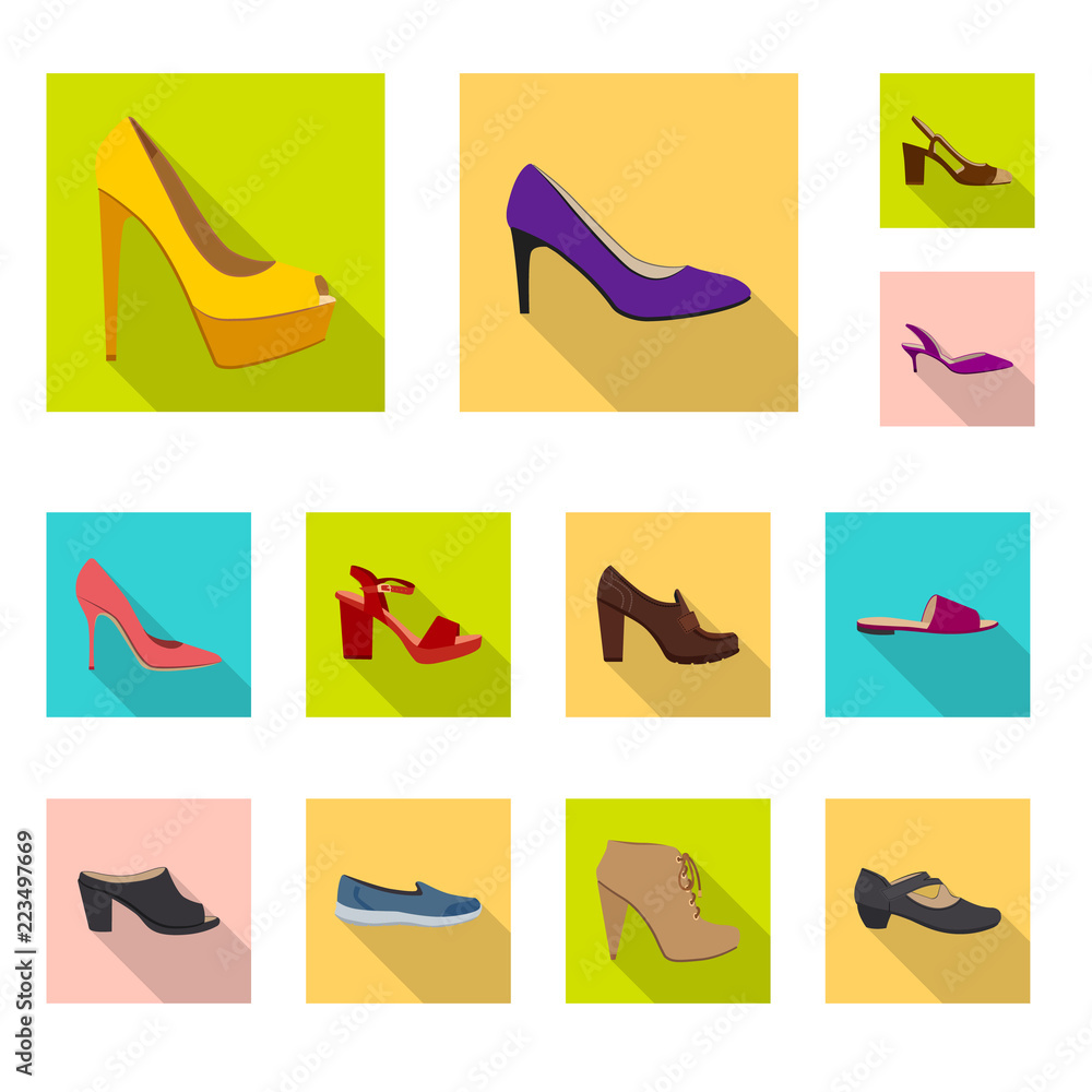Vector design of footwear and woman logo. Collection of footwear and foot stock vector illustration.