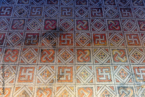 Mosaic decoration of the ancient roman village of La Olmeda, Palencia, Spain