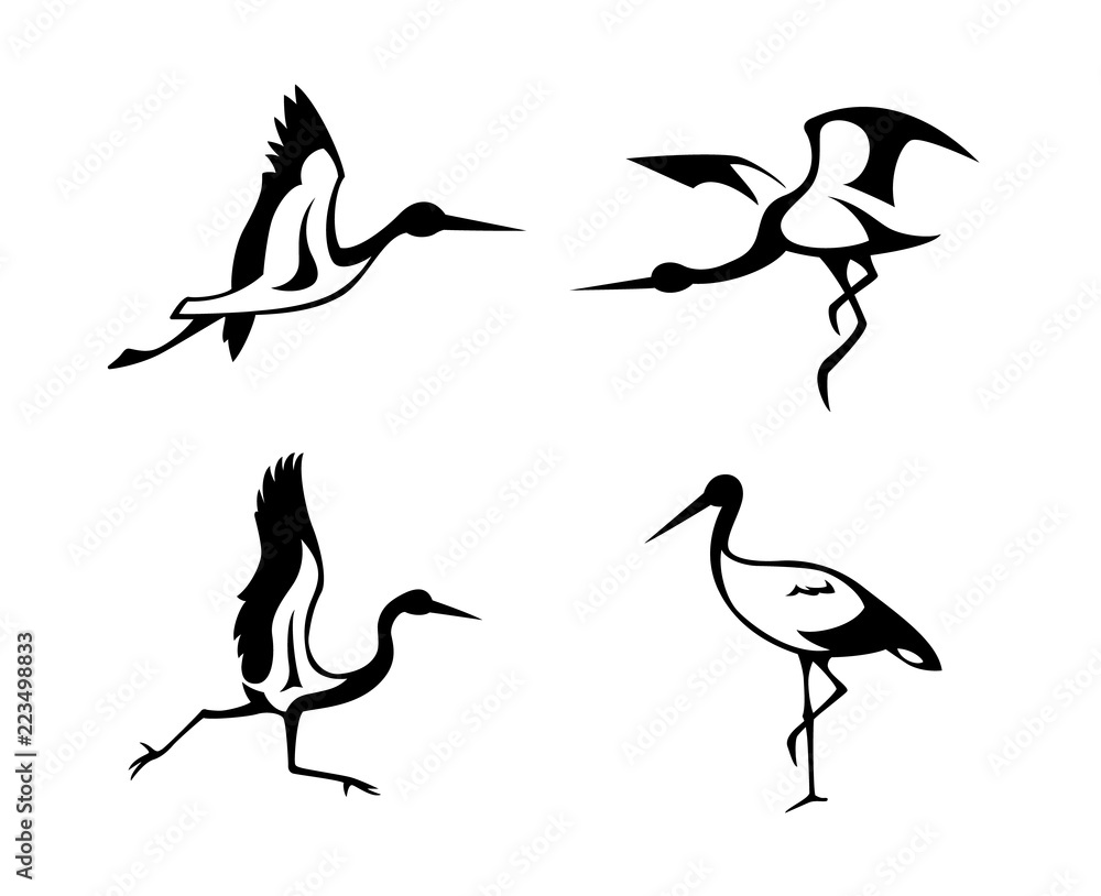 Obraz premium Abstract silhouette of storks. Logo for the company