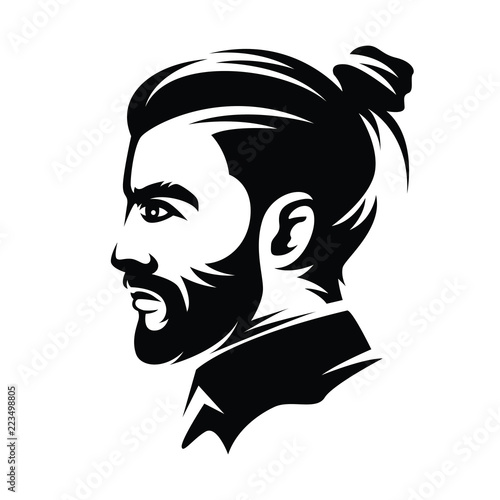 barbershop men hairstyle bun model, illustrations from the side