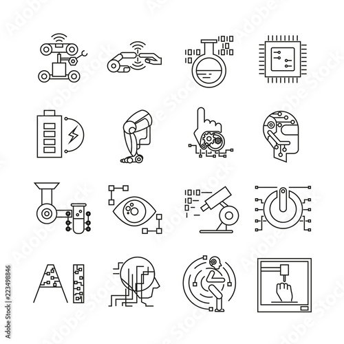 robotics and artificial intelligence icons, bold line