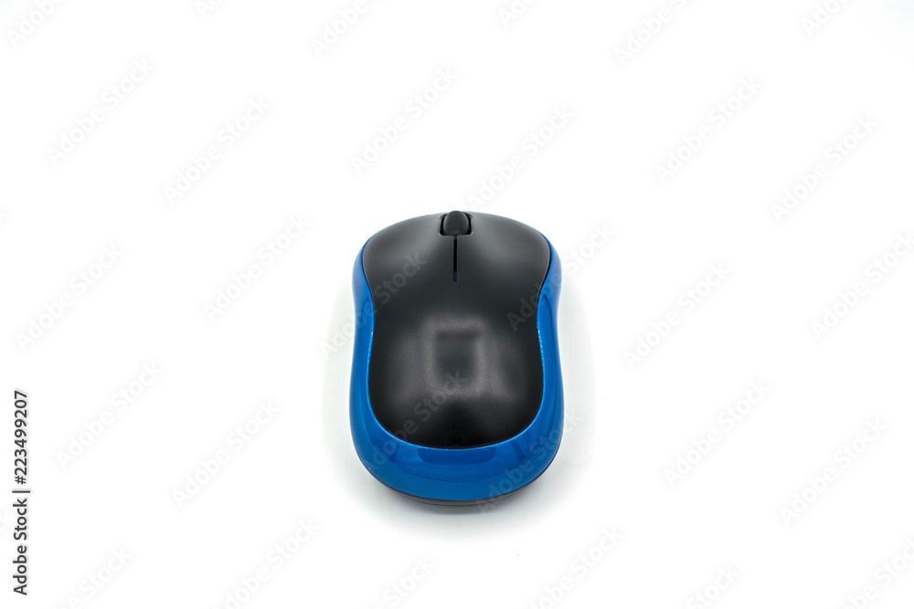Blue computer mouse on white isolated background.