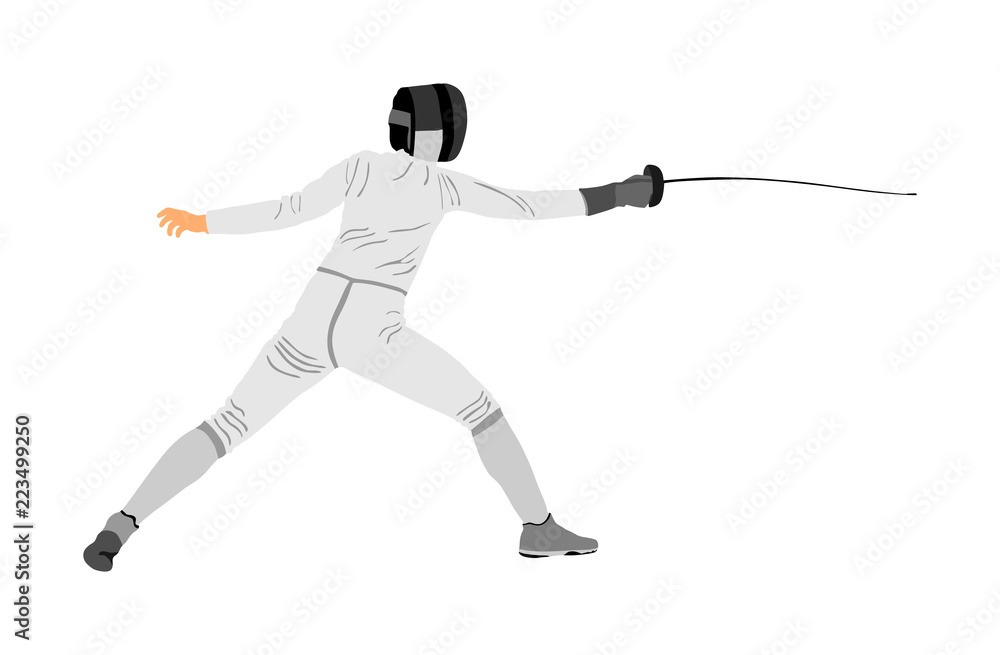 Fencing player portrait vector illustration isolated on white background. Fencing competition event. Sword fighting. Swordplay black shadow. Quick move game. Athlete man art figure. Fencing player portrait vector illustration isolated on white background. Fencing competition event. Sword fighting. Swordplay black shadow. Quick move game. Athlete man art figure.