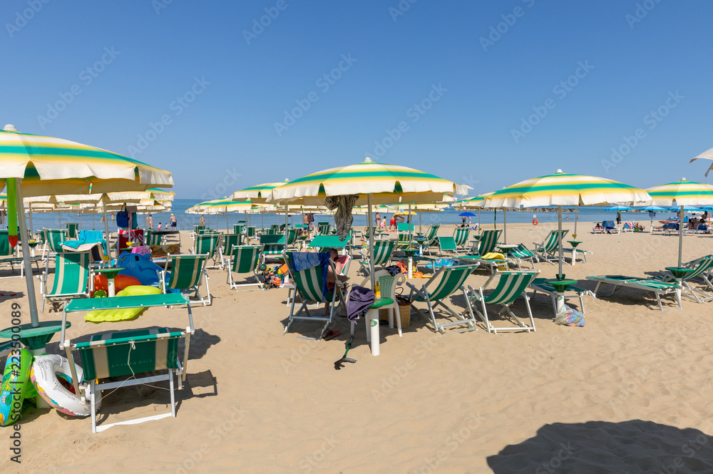 Beach of Roseto degli Abruzzi, Abruzzo, Italy. Roseto degli Abruzzi is also known as the 'Lido delle Rose' because of the great variety of roses and oleanders