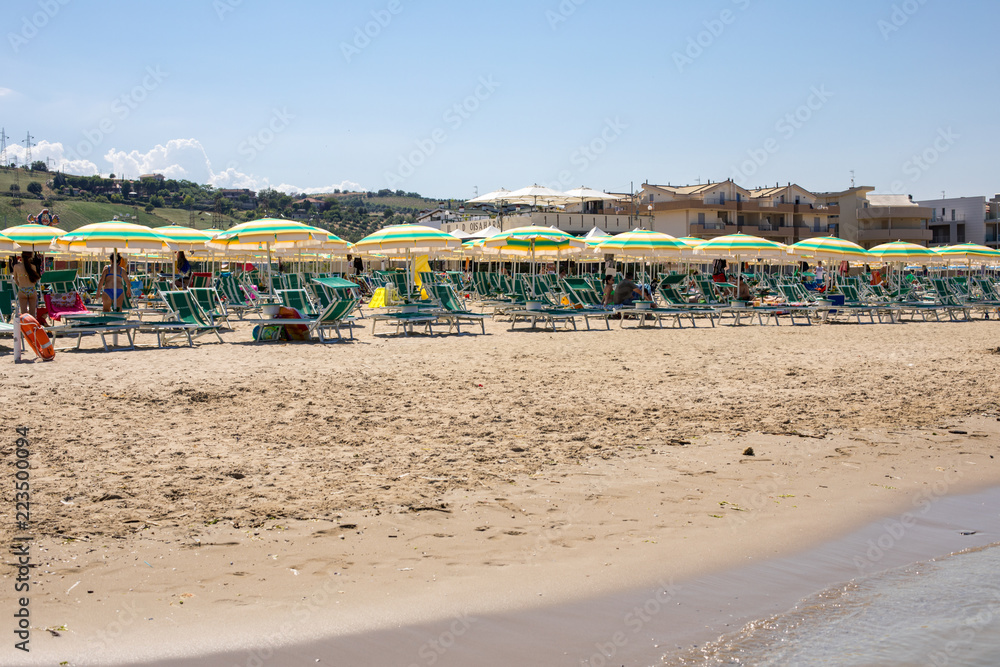 Beach of Roseto degli Abruzzi, Abruzzo, Italy. Roseto degli Abruzzi is also known as the 'Lido delle Rose' because of the great variety of roses and oleanders