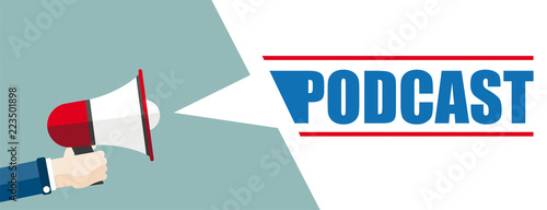 Hand Bullhorn White Speech Bubble Header Podcast