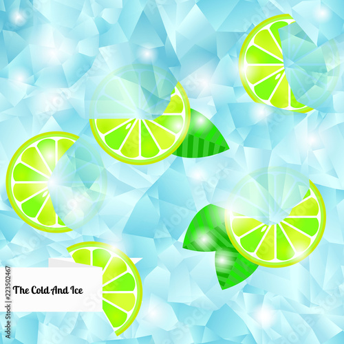 Ice cubes and lime. Seamless background. Vector illustration
