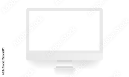 Computer monitor clean mock up front view, isolated on white background. Vector illustration
