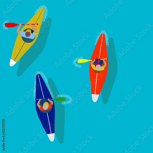 Kayaking Man Vector. Rafting. Vest Jacket, Paddle Oar, Kayak Boat. Kayaking Water Sport. Flat Cartoon Illustration rowing first-person. Beautiful cartoon. rowing outdoor fun. kayaking with lettering