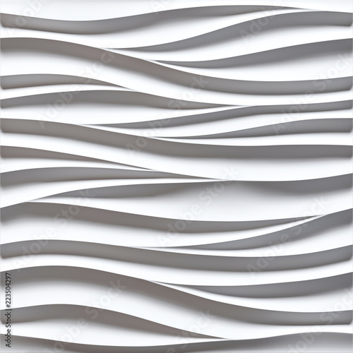 Fototapeta Naklejka Na Ścianę i Meble -  White seamless texture. Wavy background. Interior wall decoration. 3D interior wall panel pattern. White background of abstract waves.