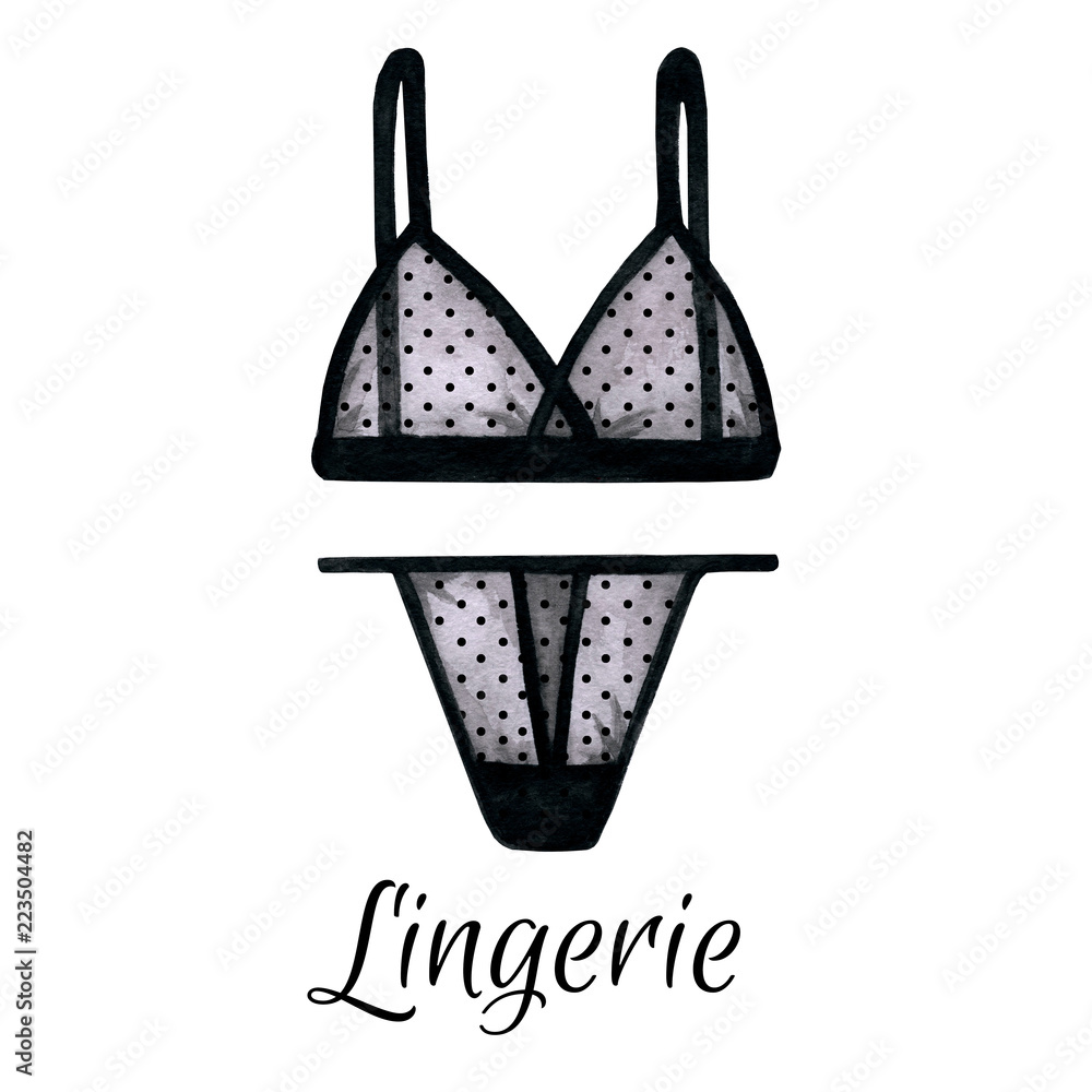 Watercolor translucent lingerie in polka dots. Underwear: Bra and panties.  Hand drawn fashion illustration. Watercolor handmade drawing, isolated on  white background. Design for boutiques and shops. Illustration Stock |  Adobe Stock
