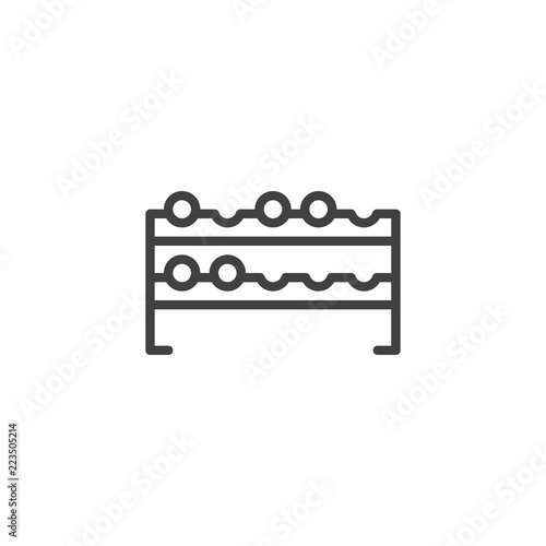 Rows of dumbbells outline icon. linear style sign for mobile concept and web design. dumbbells on rack simple line vector icon. Symbol, logo illustration. Pixel perfect vector graphics