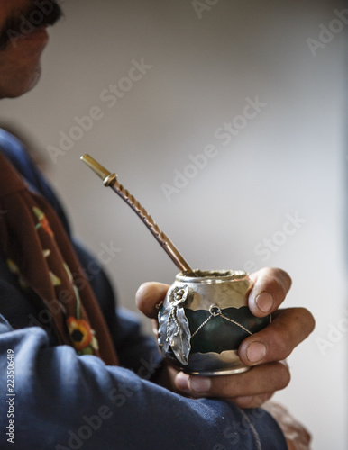Gaucho Daniel drinking Mate, Parque Patagonia, AysŽn Region, Chile.