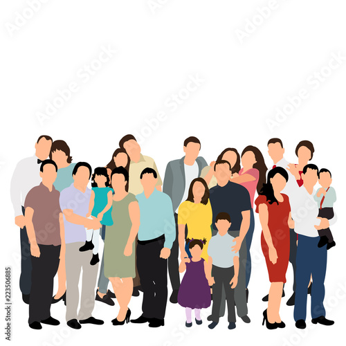  isolated, silhouette of a crowd, group of people, flat style