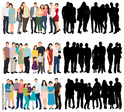  isolated, silhouette of a crowd, group of people, flat style