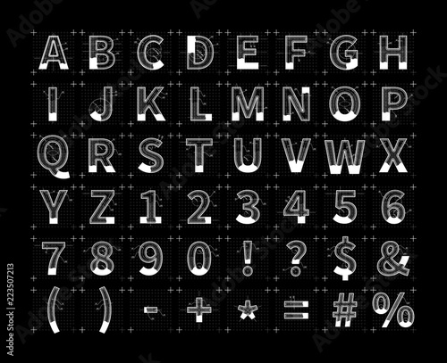 Wallpaper Mural Architectural sketches of latin letters. White blueprint style font on black Torontodigital.ca