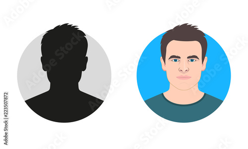 Male avatar icon or portrait. Man face silhouette. Unknown or anonymous person. Vector illustration.