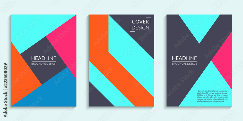 Covers design set with geometric pattern. Abstract brochure cover layout. Vector illustration.