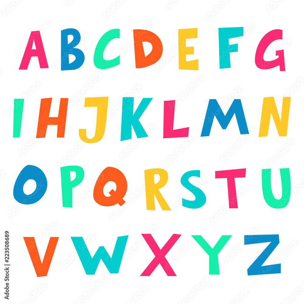Cartoon alphabet. Hand drawn font. ABC letters for kids or child design. Vector illustration.