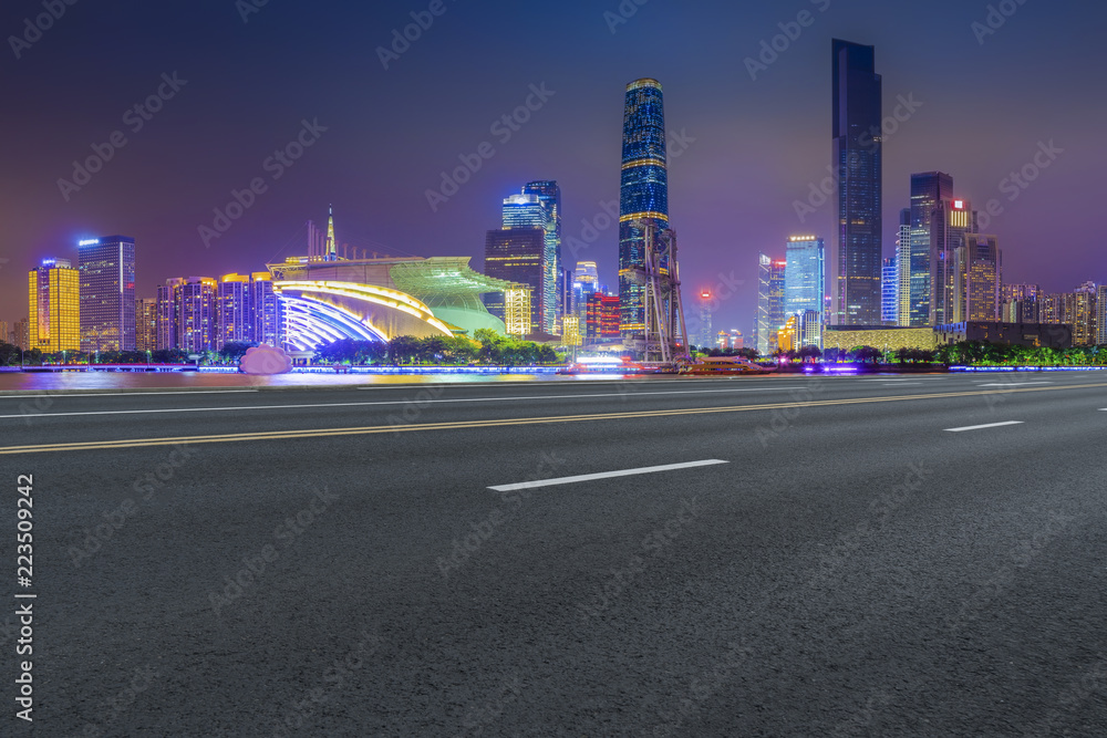 Road pavement and Guangzhou city buildings skyline Road pavement and Guangzhou city buildings skyline