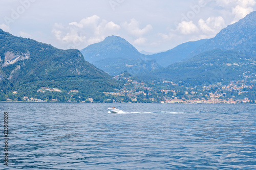 Lake Como with mountains and buildings