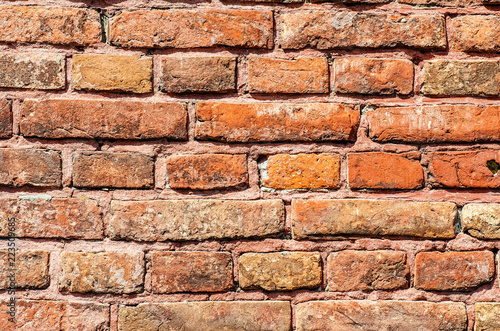 Brickwork, old wall of red brick. Building, old house