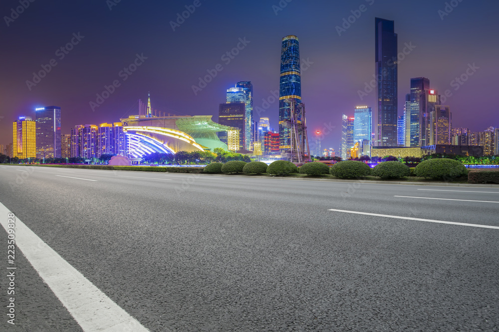 Road pavement and Guangzhou city buildings skyline Road pavement and Guangzhou city buildings skyline
