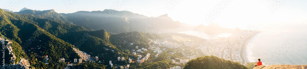 Rio de Janeiro, Brazil. The mountain is two brothers. View of the morning city, hills, mountains, lake, ocean. panarama