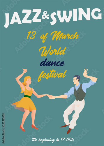 Wallpaper Mural Jazz and Swing. Poster for world dance festival. Flyer or element of advertizing for social dances. Dance party poster vector template, event flyer invitation. Torontodigital.ca
