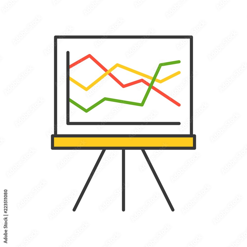 graph on board and stand, information icon, editable stroke outline graph on board and stand, information icon, editable stroke outline