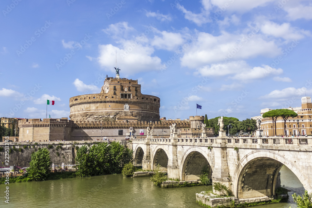 Castel Sant'Angelo or the Mausoleum of Hadrian and Ponte Sant'Angelo over the Tiber