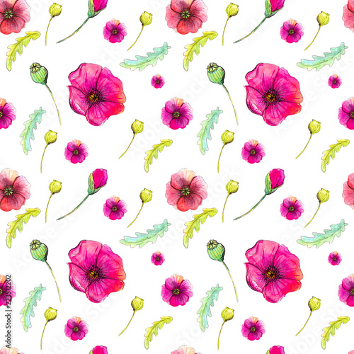 Seamless pattern with poppies on a white background © Venera