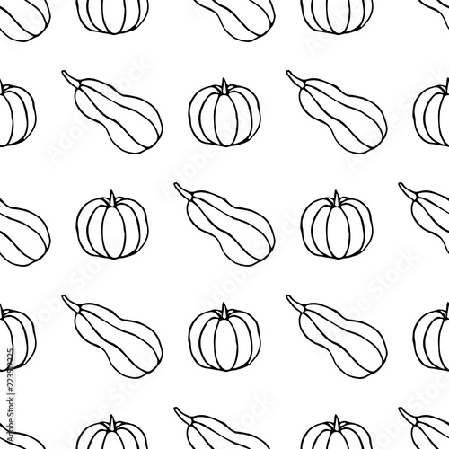 Hand drawn autumn seamless pattern. Pumpkin harvest in autumn, vector illustration