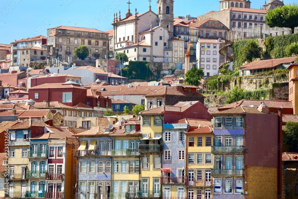 typical Porto buildings  in the Ribeira in Portugal