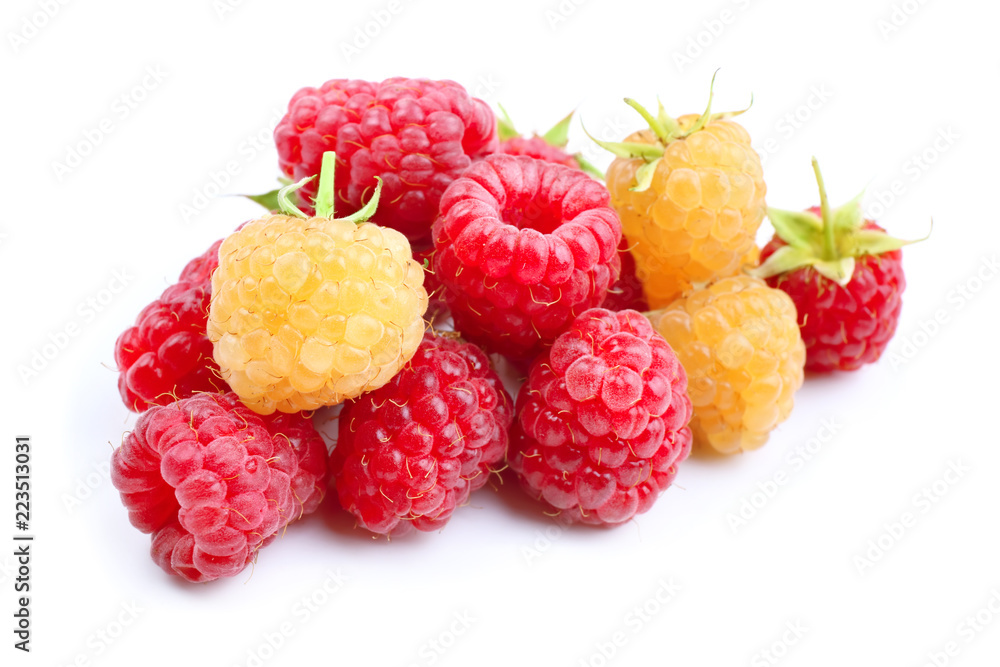 Fresh ripe raspberries on white background Fresh ripe raspberries on white background