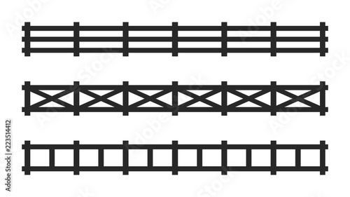 Black picket fence symbols and signs. Isolated vector illustration on white background.