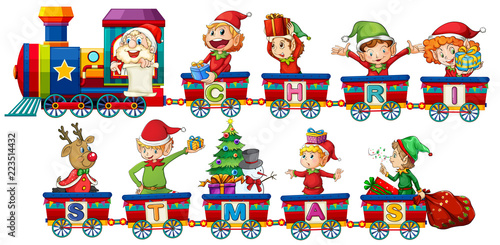 Christmas train on white background