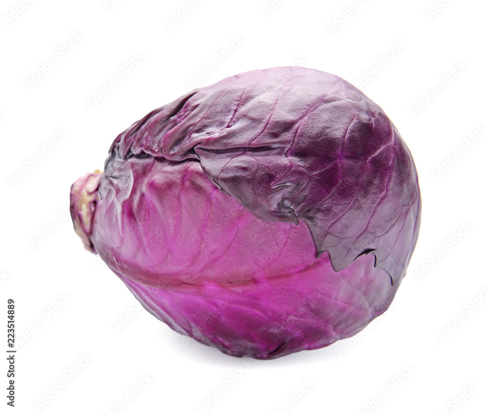Fototapeta premium Ripe red cabbage on white background