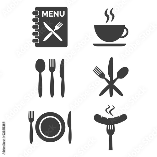 Restaurant and cafe icons set on white background.