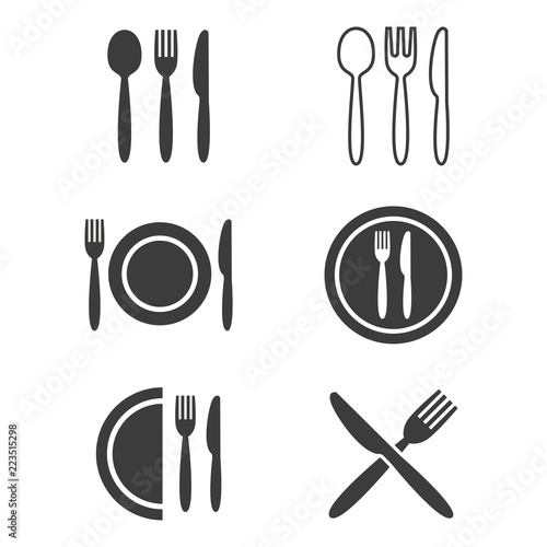 Restaurant and cafe icons set on white background.