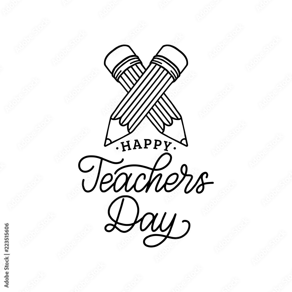 Happy Teachers Day poster. Vector hand lettering with illustration ...