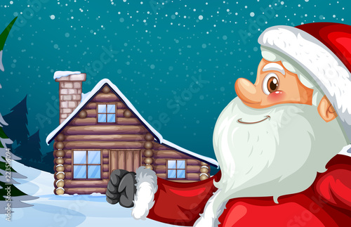 santa claus and winter hut background