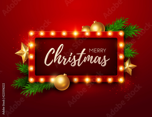 Christmas background. Retro Christmas light sign. Vector illustration. 